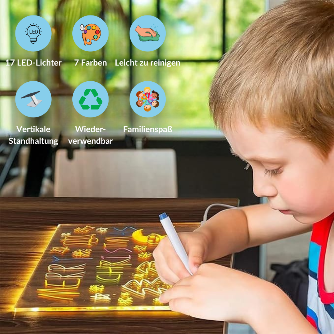 LED-Zeichentafel (inklusive 7 Leuchtstifte und 25 Malschablonen)