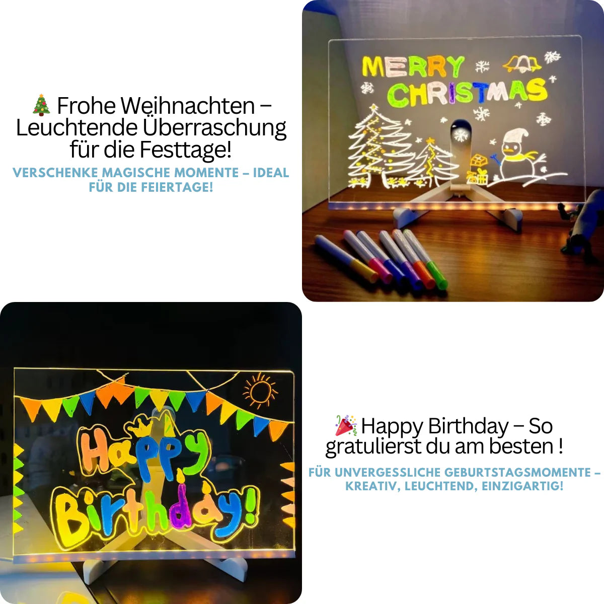 LED-Zeichentafel (inklusive 7 Leuchtstifte und 25 Malschablonen)