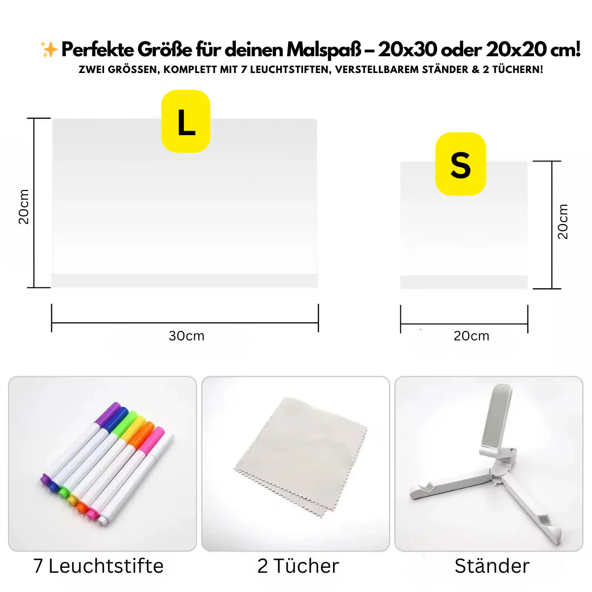 LED-Zeichentafel (inklusive 7 Leuchtstifte und 25 Malschablonen)