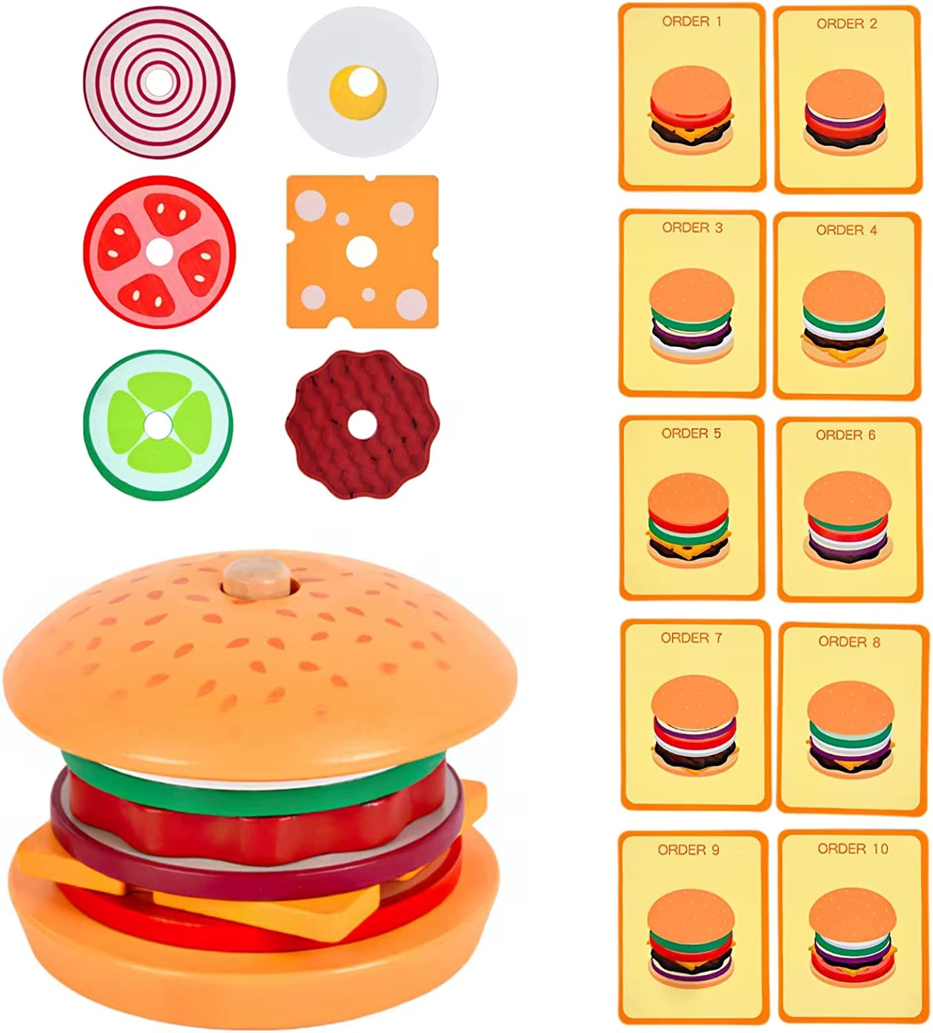 Montessori Holz-Burger-Stapelspielzeug – Lernspielzeug für Feinmotorik & Kreativität