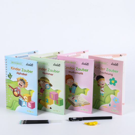 Magische Übungshefte für Kinder 4er-Set - Wiederverwendbar - inkl. Ergonomischer Stift und 5 Minen