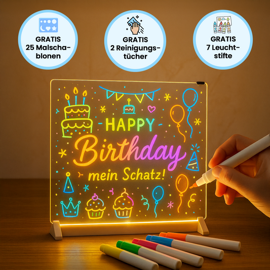LED-Zeichentafel (inklusive 7 Leuchtstifte und 25 Malschablonen)