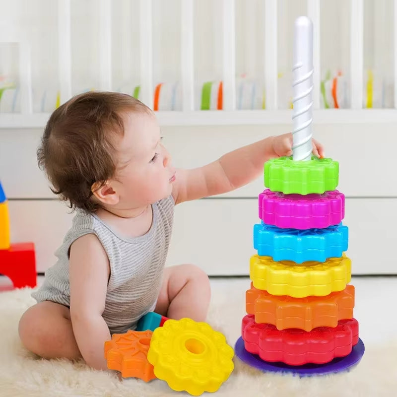 Montessori Regenbogenturm – Drehbares Stapelspiel aus sicherem Material