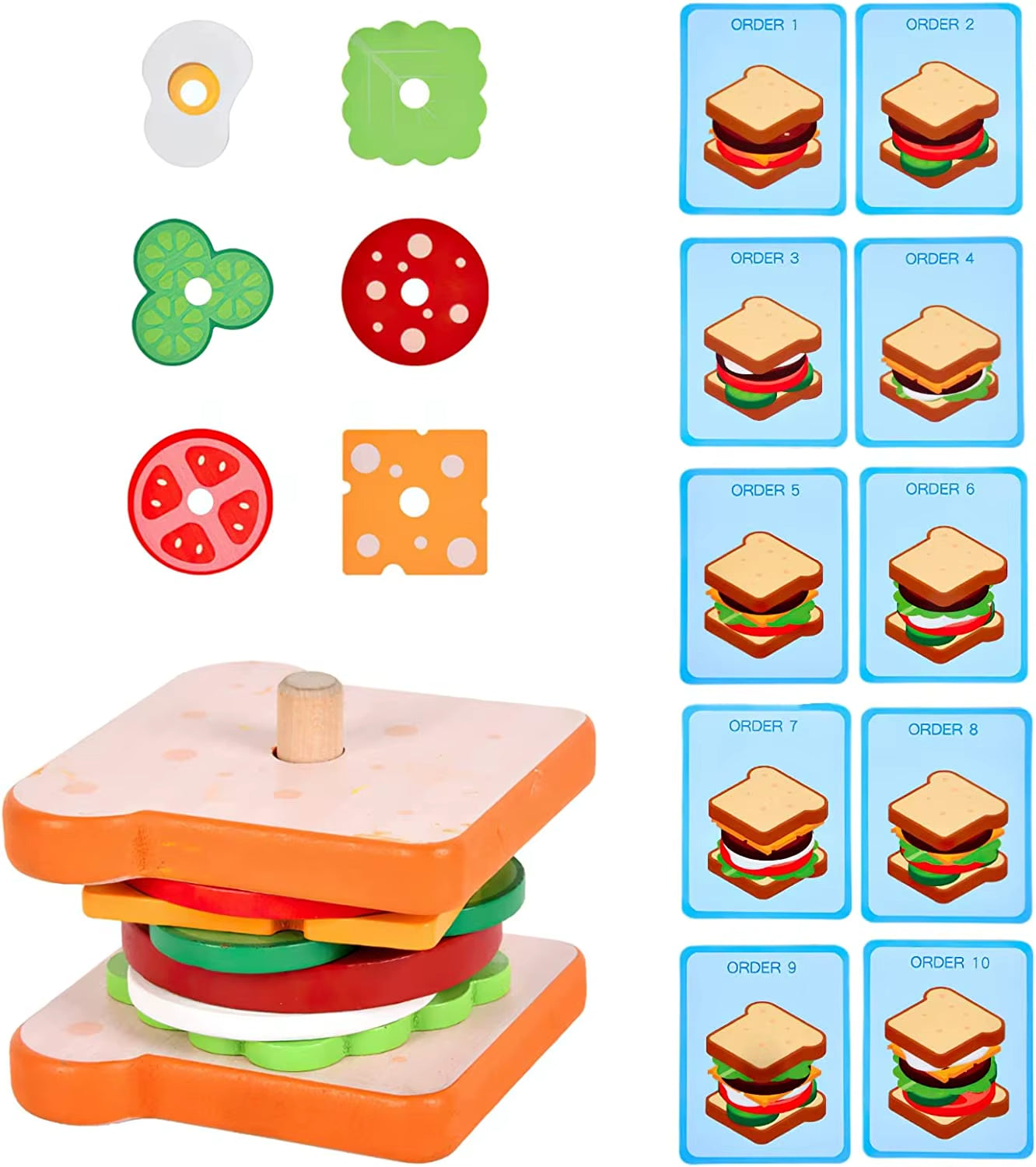 Montessori Holz-Burger-Stapelspielzeug – Lernspielzeug für Feinmotorik & Kreativität