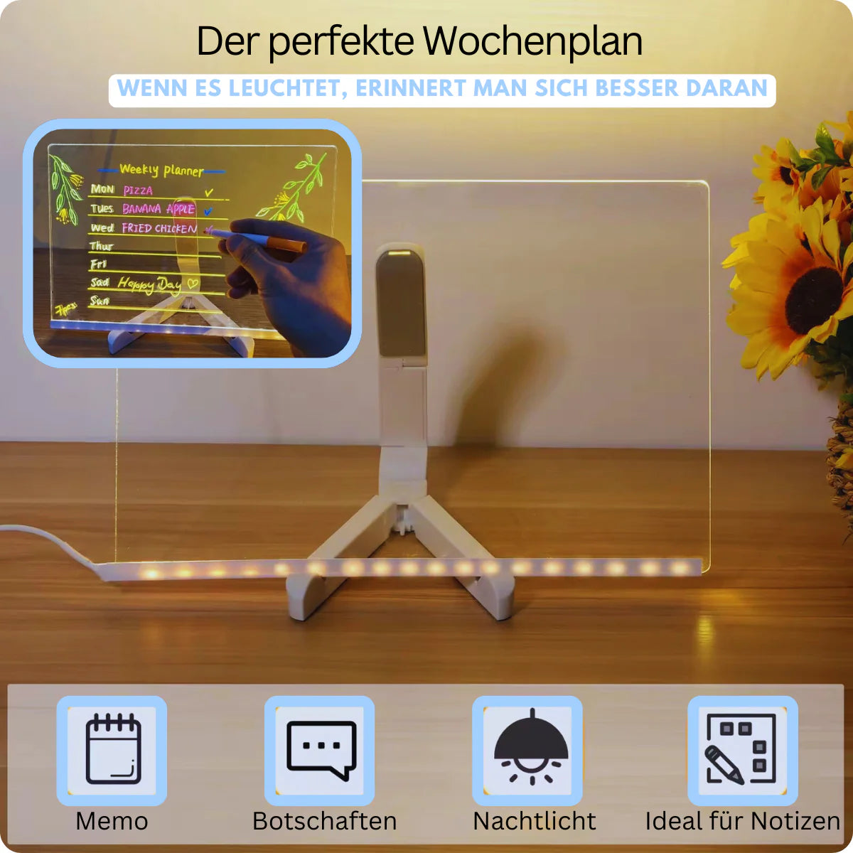 LED-Zeichentafel (inklusive 7 Leuchtstifte und 25 Malschablonen)