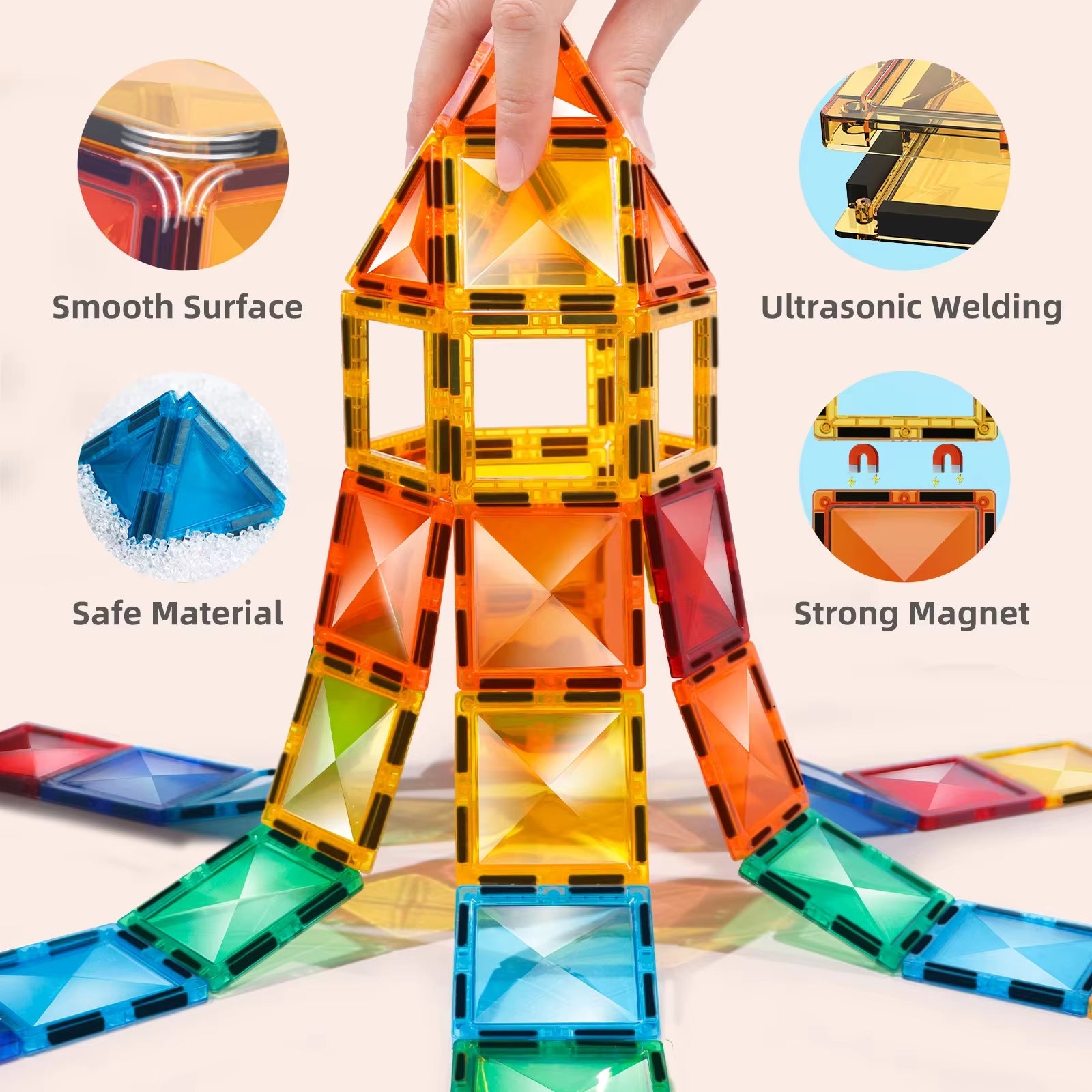Magnetische Bausteine – 60-teiliges DIY Montessori Lernspielzeug für Kinder