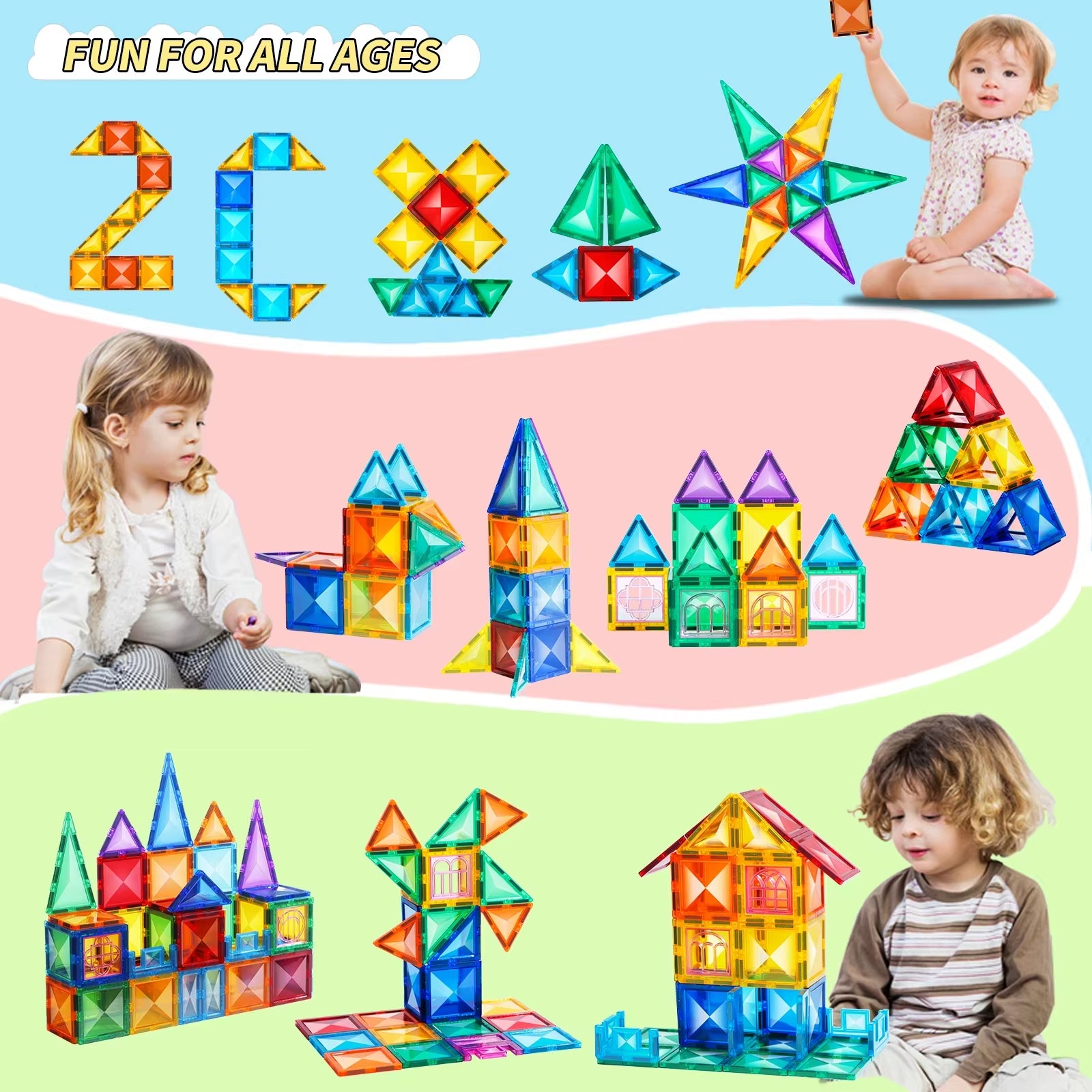 Magnetische Bausteine – 60-teiliges DIY Montessori Lernspielzeug für Kinder