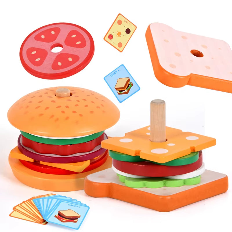 Montessori Holz-Burger-Stapelspielzeug – Lernspielzeug für Feinmotorik & Kreativität