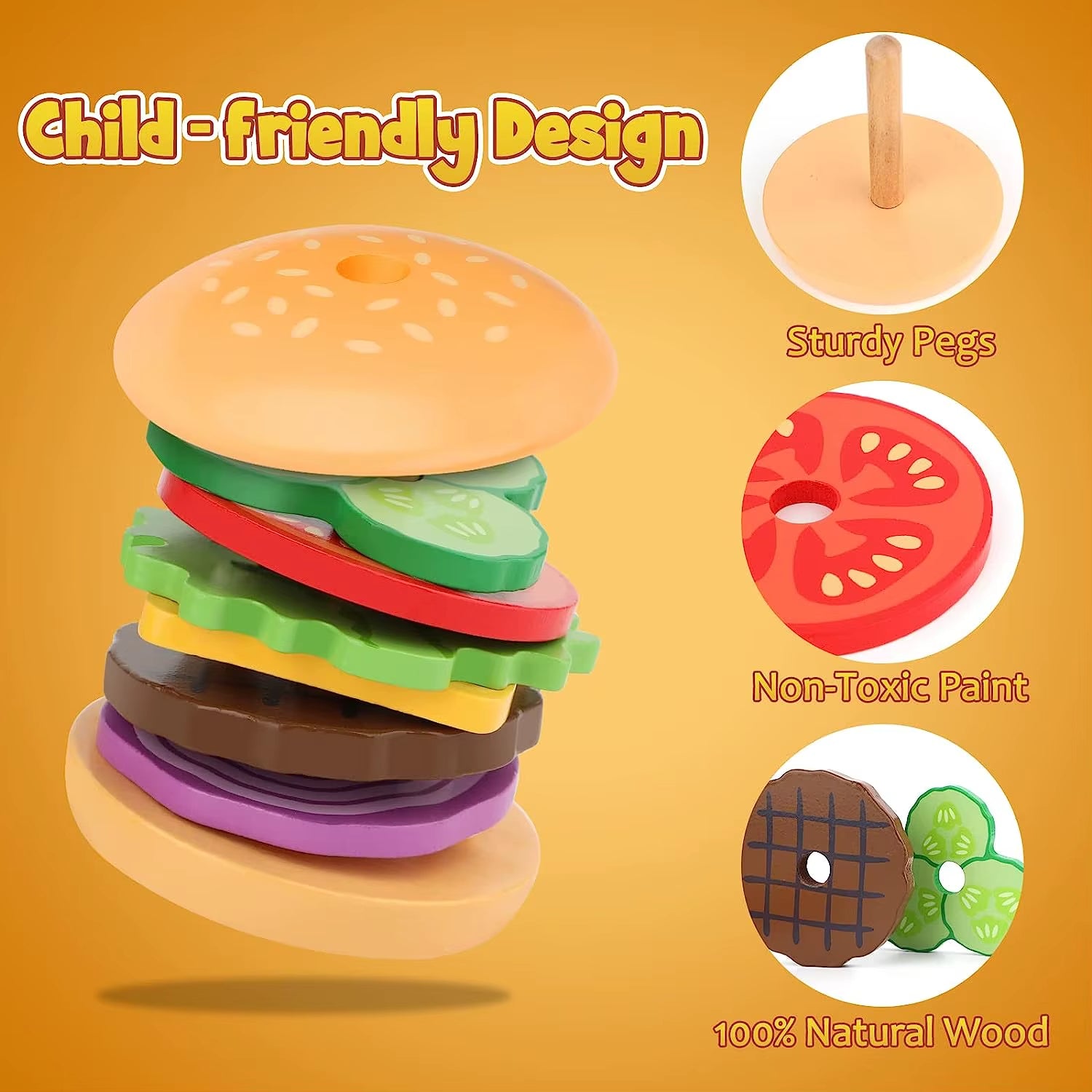 Montessori Holz-Burger-Stapelspielzeug – Lernspielzeug für Feinmotorik & Kreativität