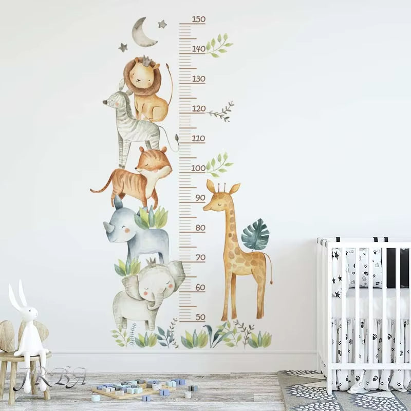 3-teiliges Cartoon Tier-Messlineal – Abnehmbare Wandaufkleber für Kinderzimmer & Kindergarten