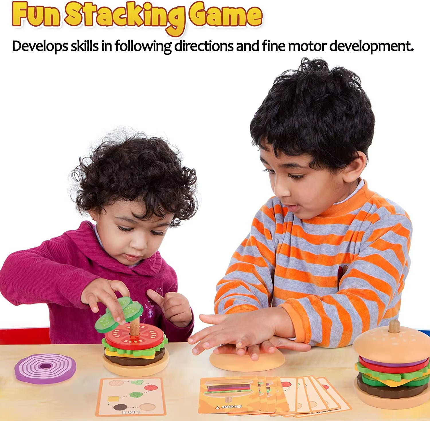Montessori Holz-Burger-Stapelspielzeug – Lernspielzeug für Feinmotorik & Kreativität